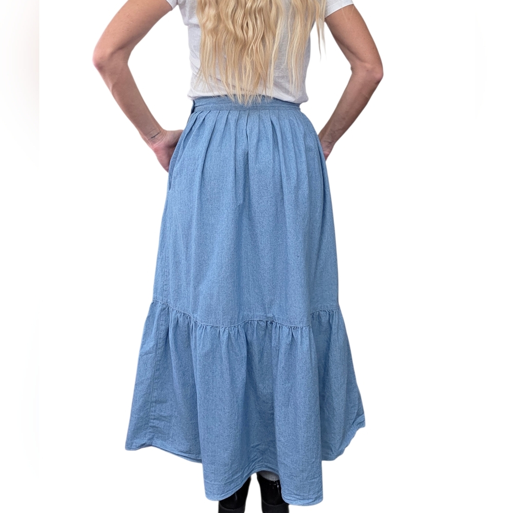 Not For Sale! Vintage 90s Ralph Lauren Country Denim Maxi Skirt Cotton Prairie 6 - Picture 2 of 10